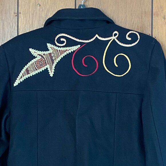 Allure Jacket Women's M Black Embroidered Applique Wool Blend Coat Paisley Fall - Picture 9 of 13